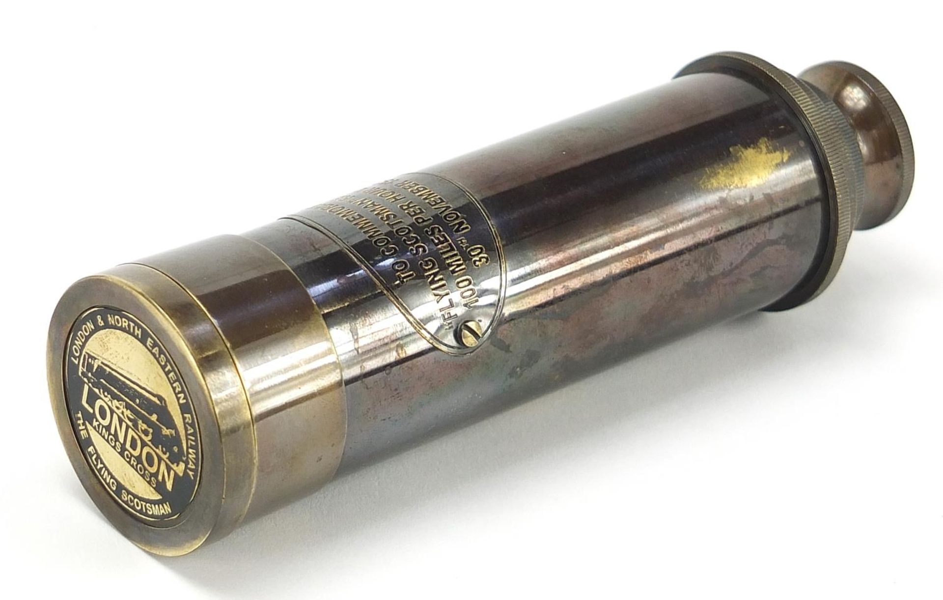 Naval interest brass three draw telescope, 14.5cm in length when closed - Image 4 of 4