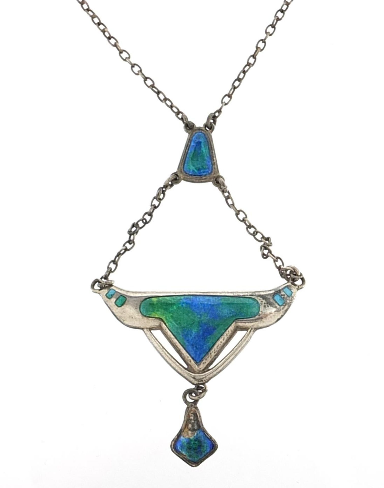 Charles Horner, Art Nouveau silver and enamel necklace, Chester 1909, 38cm in length, 8.0g