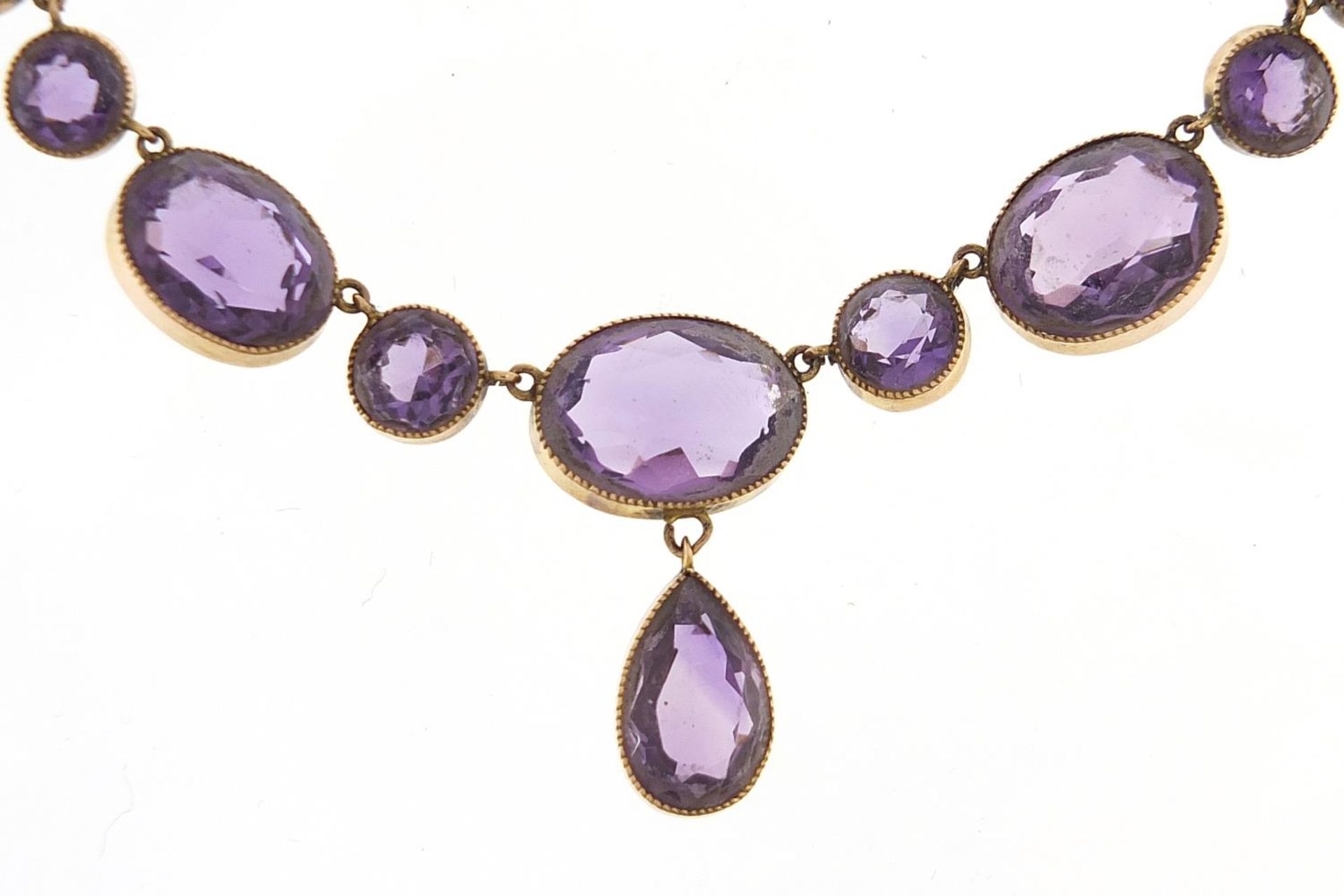 19th century unmarked gold amethyst necklace, 40cm in length, 13.5g