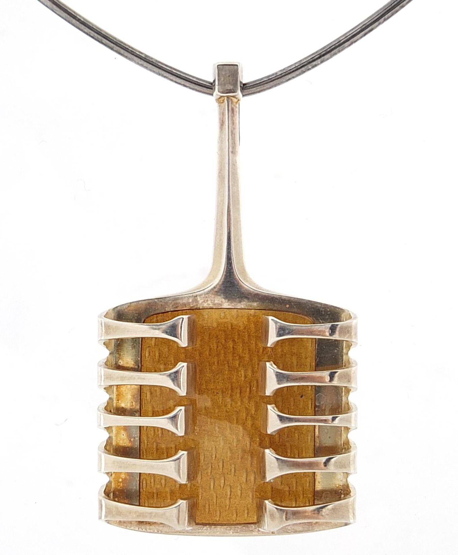 David Andersen, Danish 925S sterling silver Bjorn's silver 'harp' silver and enamel pendant with