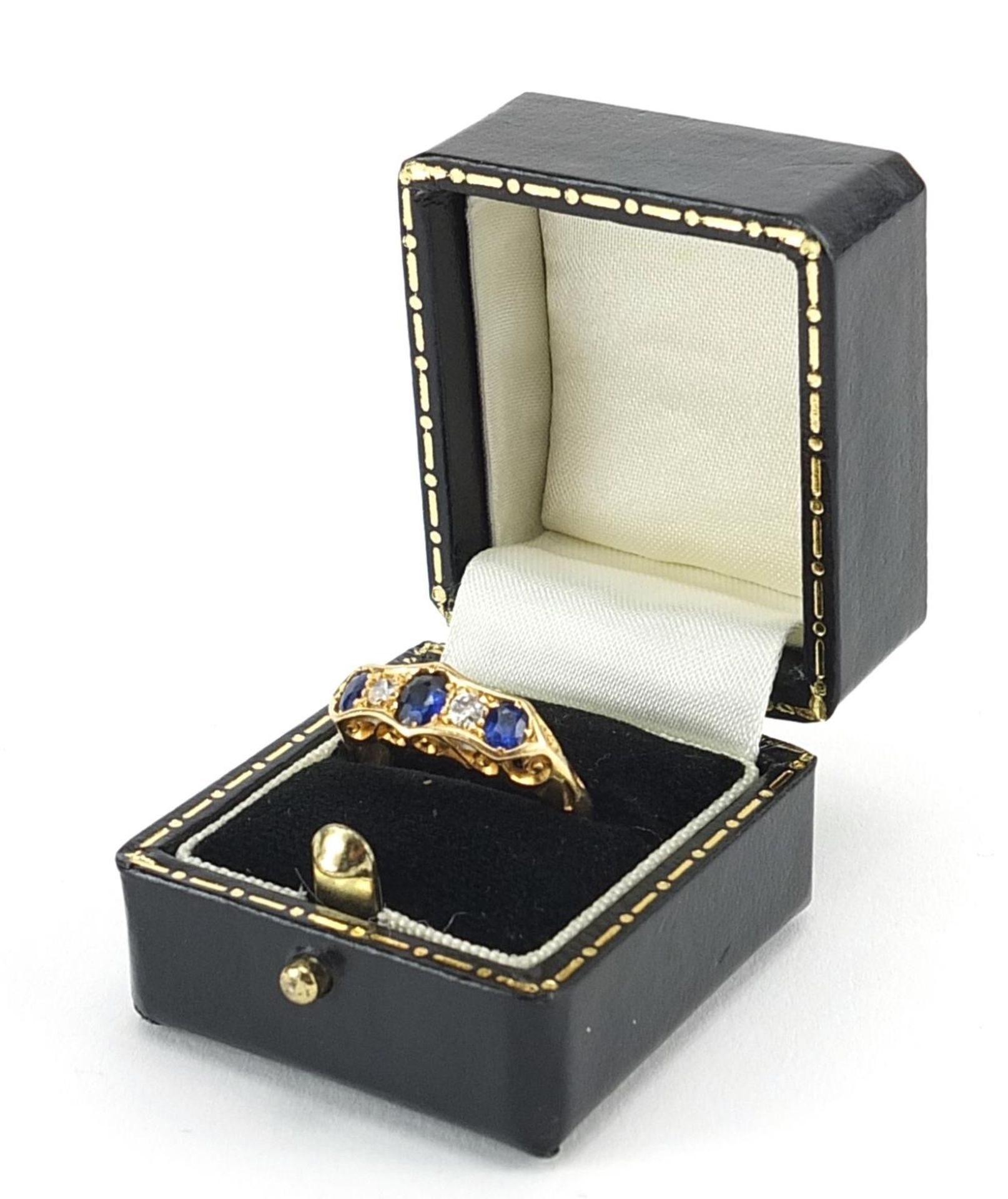 Victorian 18ct gold sapphire and diamond five stone ring, size N, 2.9g - Bild 4 aus 4