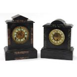 Two Victorian black slate and marble mantle clocks, the largest 32cm high