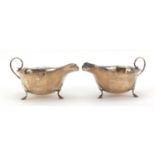 Mappin & Webb, pair of George V silver three footed sauce boats, 15cm in length, 169.0g