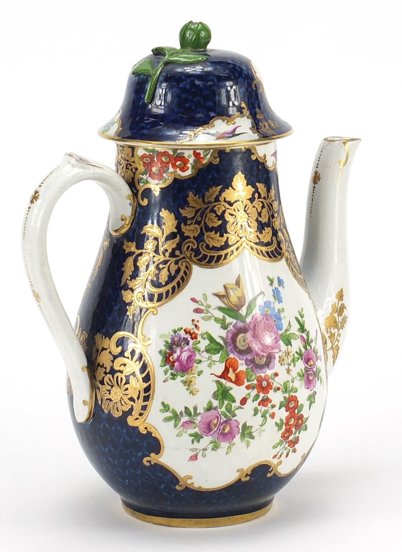 19th century coffee pot in the style of Worcester, decorated with a bird of paradise and flowers, - Image 2 of 3