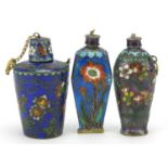 Three Chinese cloisonne snuff bottles, the largest 5cm high