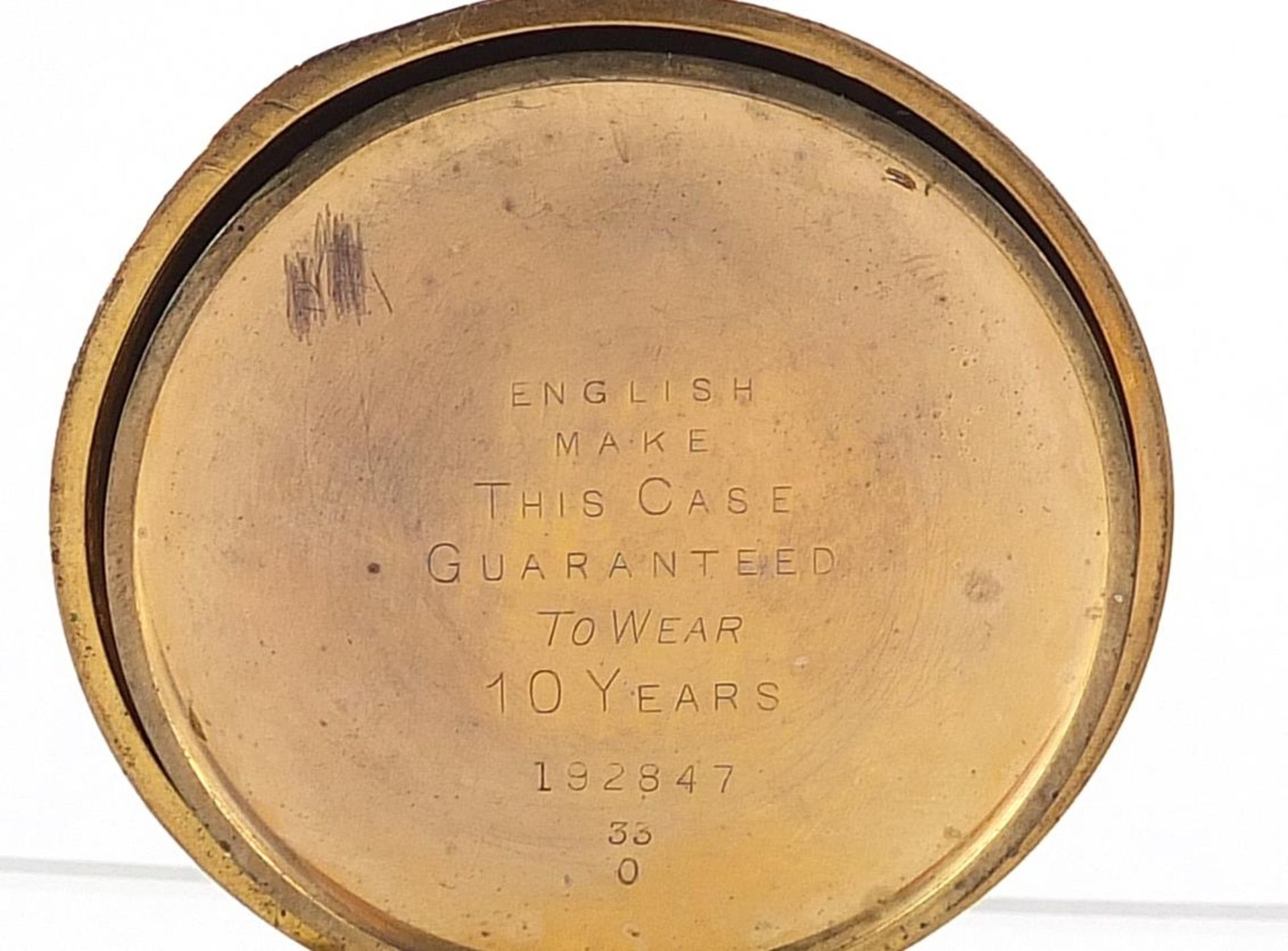 Gentlemen's gold plated half hunter pocket watch with enamel dial, 5.1cm in diameter, 100.7g - Image 5 of 6