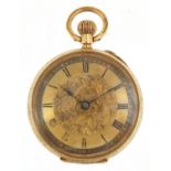 14ct gold ladies open face pocket watch with ornate dial, 32mm in diameter, 26.0g