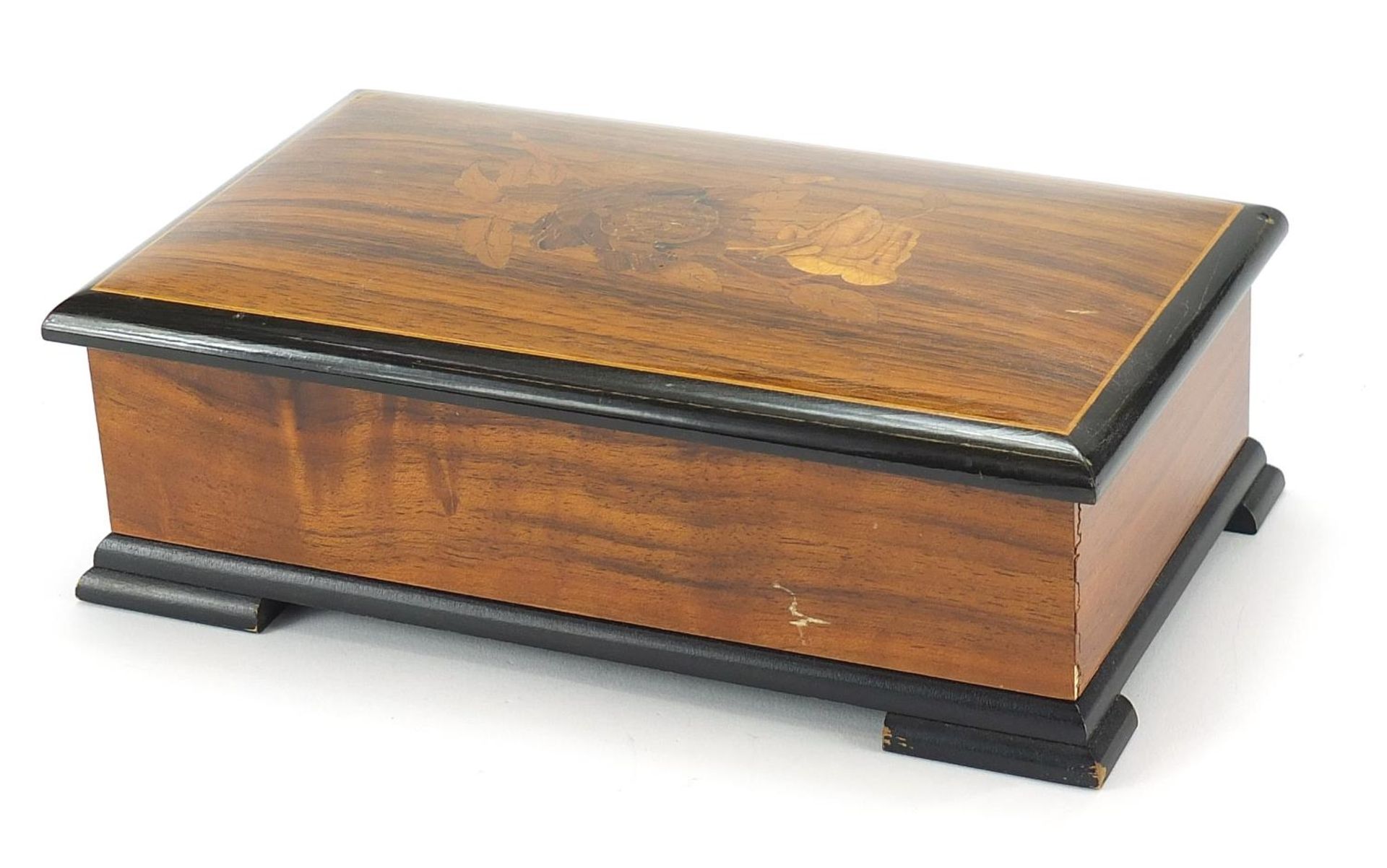 Thorens Swiss music box housed in an inlaid wooden case, 8cm H x 22.5cm W x 13cm D - Image 5 of 5