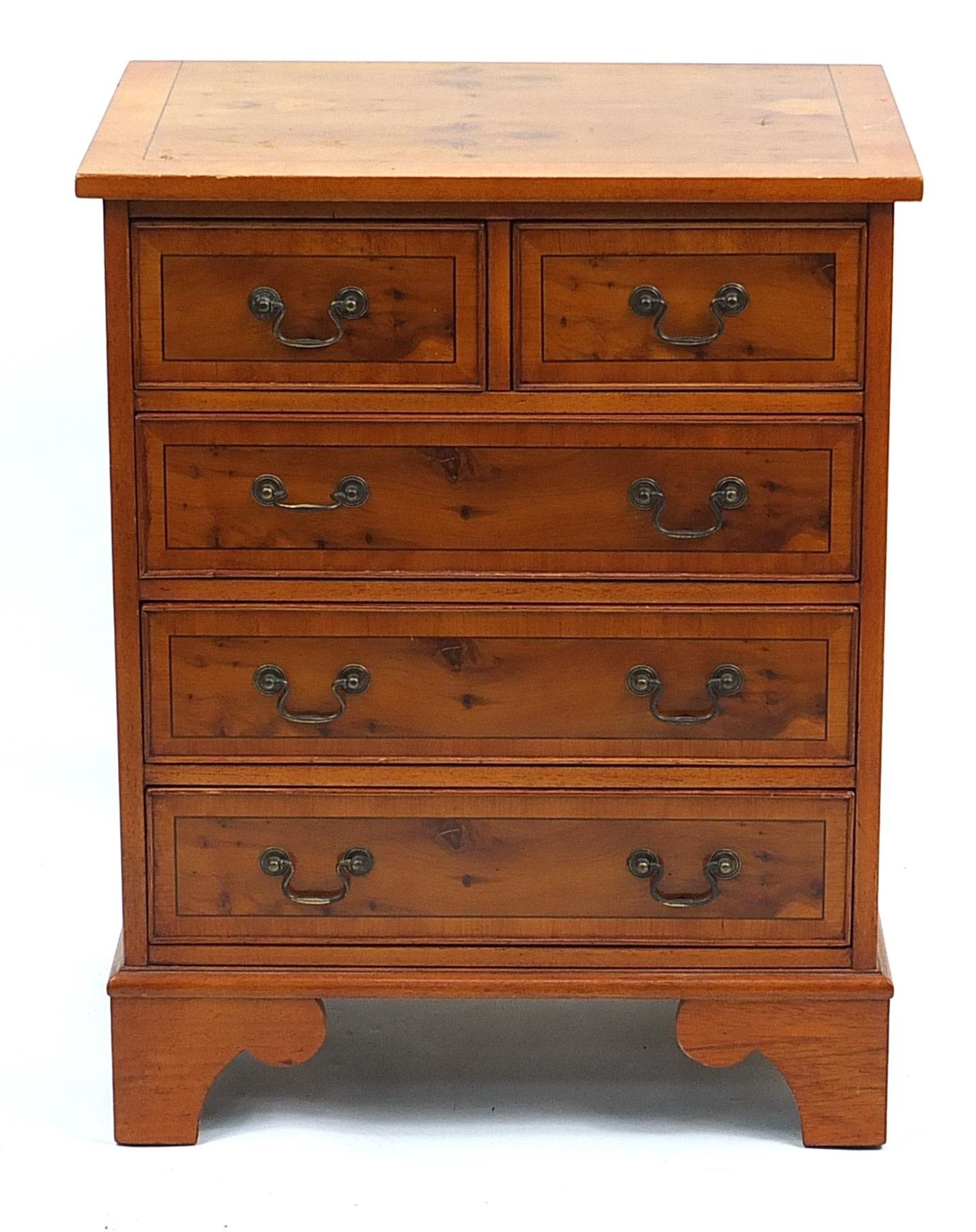 Inlaid yew five drawer chest, 76cm H x 61cm W x 42cm D - Image 2 of 3