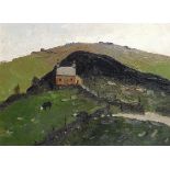 Manner of Kyffin Williams - Mountainous landscape with cattle, Welsh school oil on board, framed,