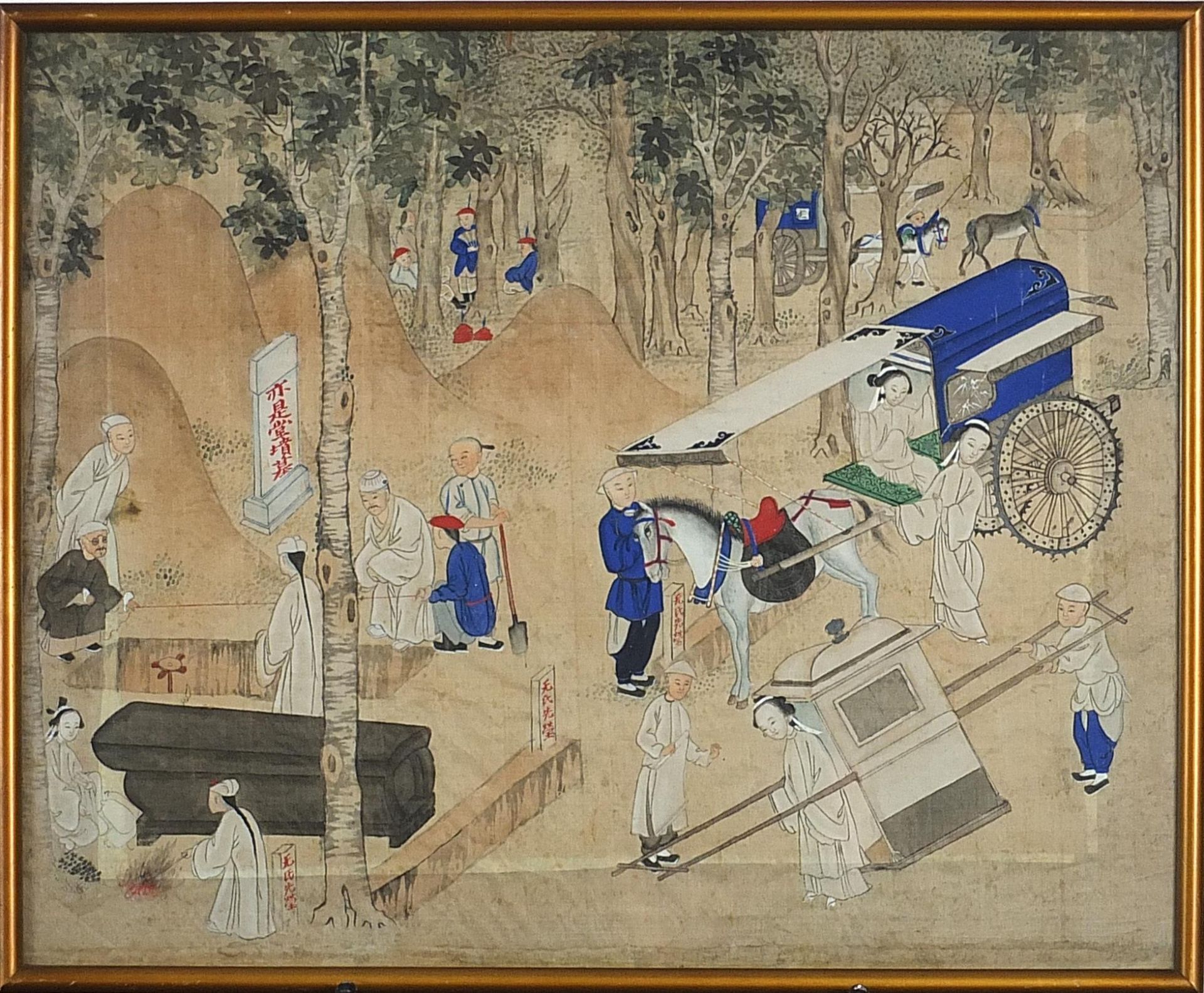 Chinese New Year procession and horse and cart, pair of Chinese watercolours on silks, framed and - Image 6 of 7