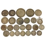 Group of British pre decimal coins including half crowns, one shillings and florins, 96.0g
