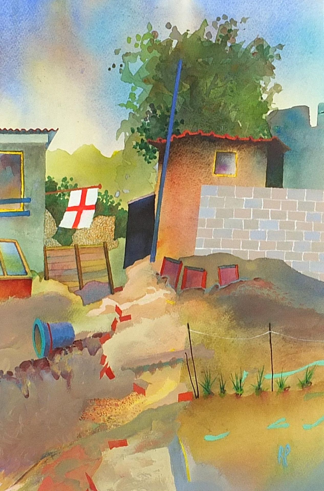 J Richard Plincke - The Garden Shed on St George's Day, monogrammed watercolour and acrylic, details