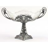 Manner of WMF, German Art Nouveau pewter centrepiece with cut glass bowl, numbered 658 to the
