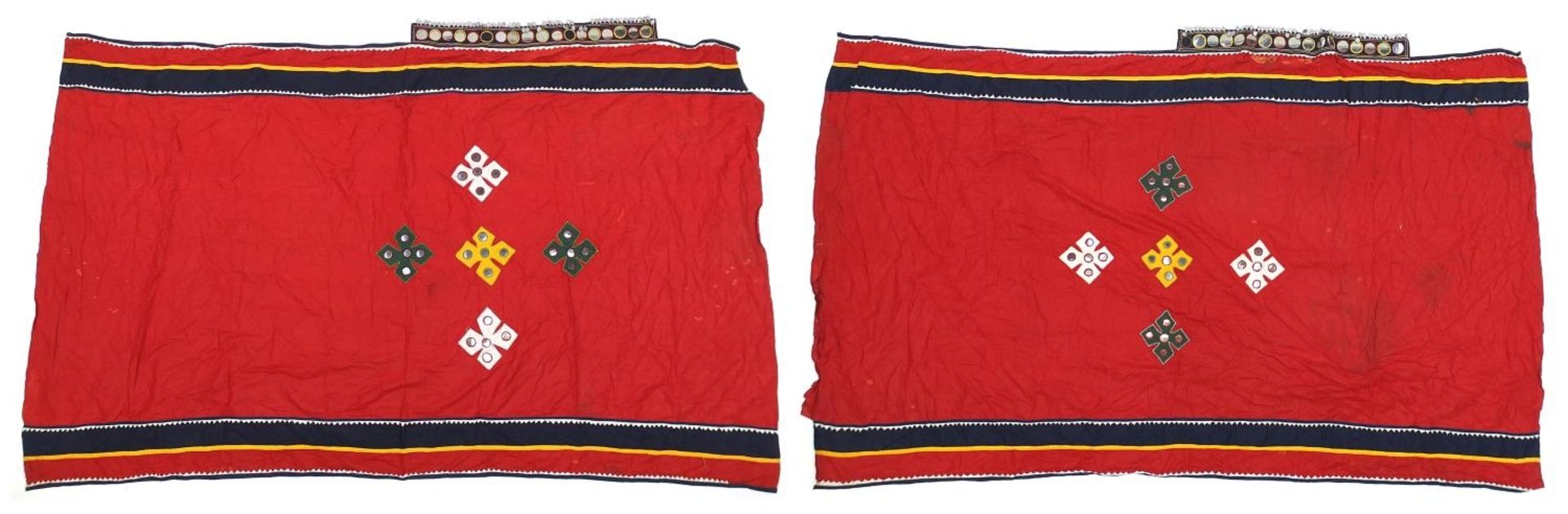 Two large Middle Eastern or Indian mirrored textiles, possibly cloaks or shawls, approximately 185cm