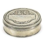 Elkington & Co circular silver box with hinged lid and mirrored interior presented by The Royal Mail