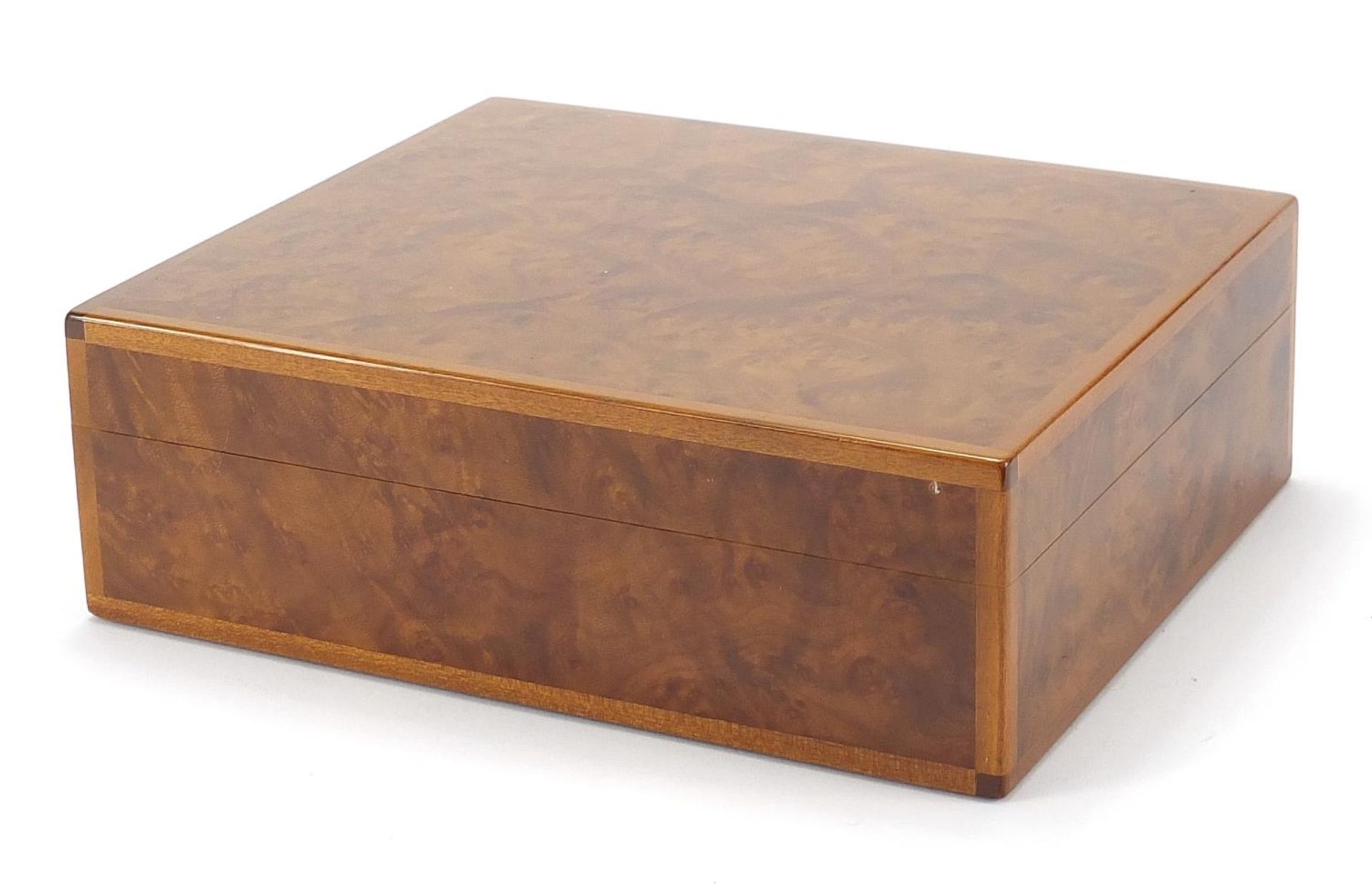 Dunhill burr walnut humidor, 8.5cm H x 25cm W x 21.5cm D