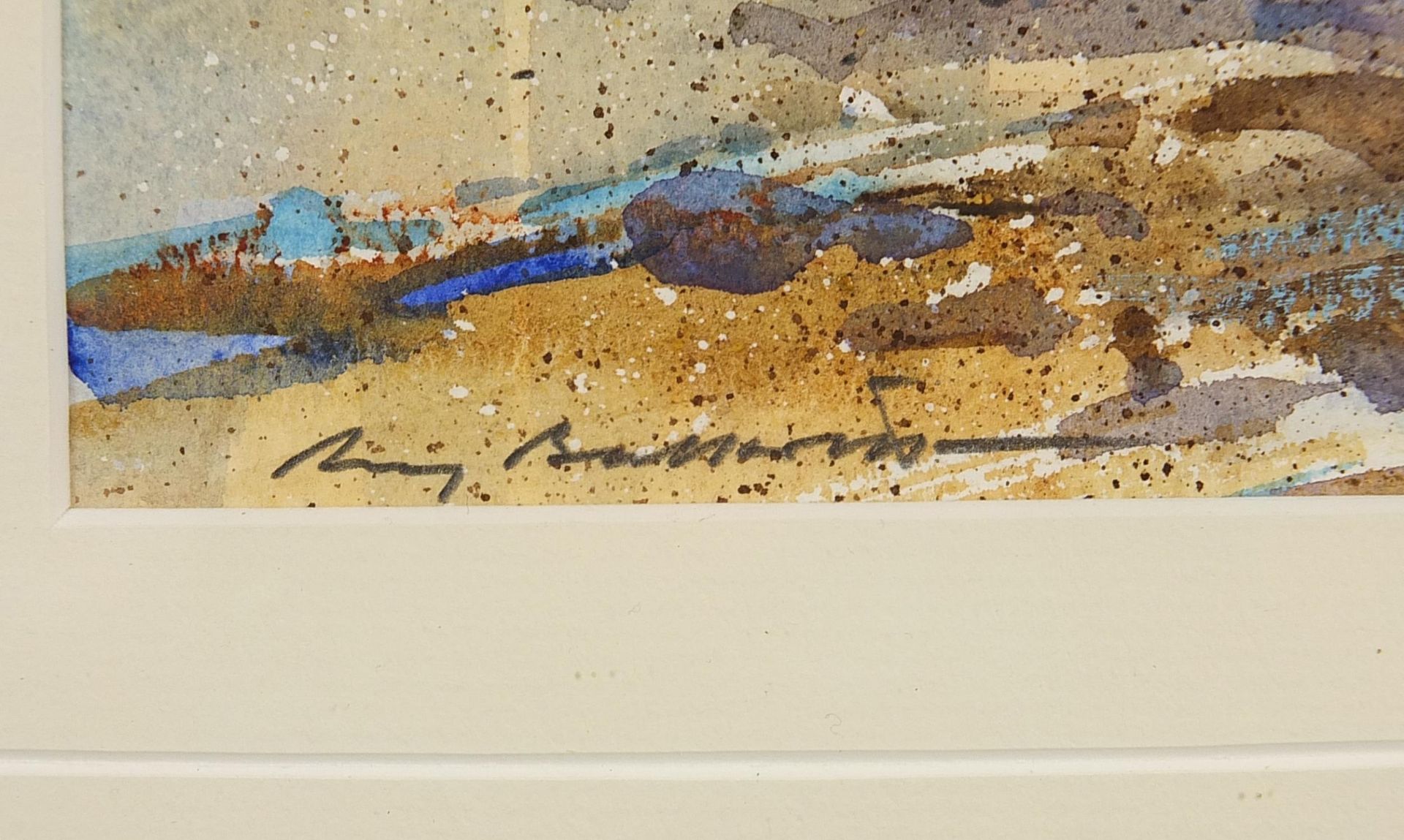 Ray Balkwill - Moored fishing boats, Cornish watercolour, details verso, mounted, framed and glazed, - Image 3 of 5
