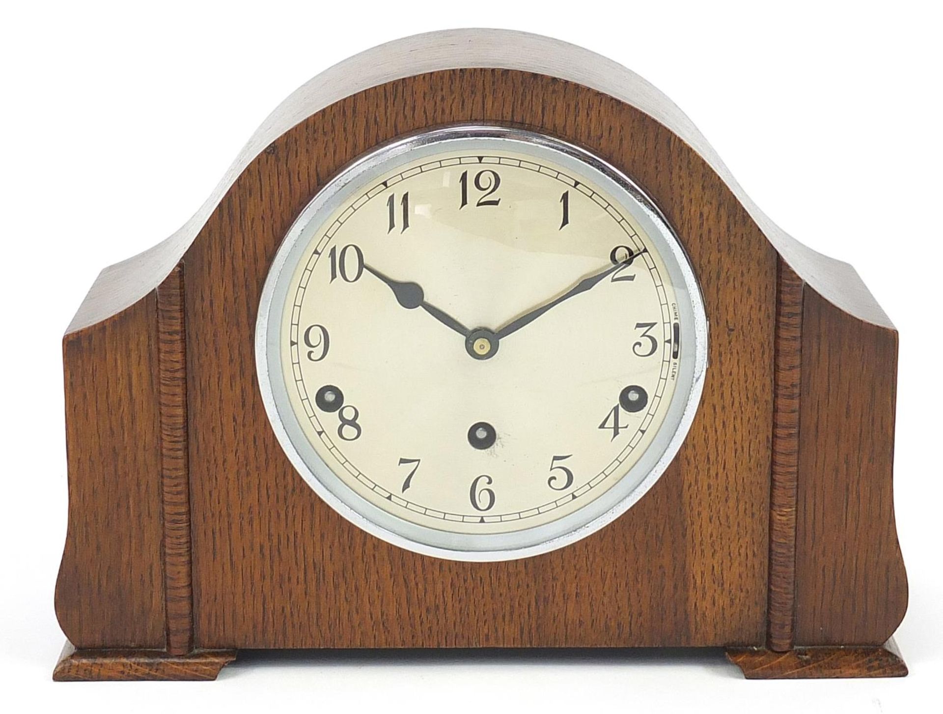 Mahogany mantle clock with Westminster chime, 30.5cm wide - Image 2 of 5