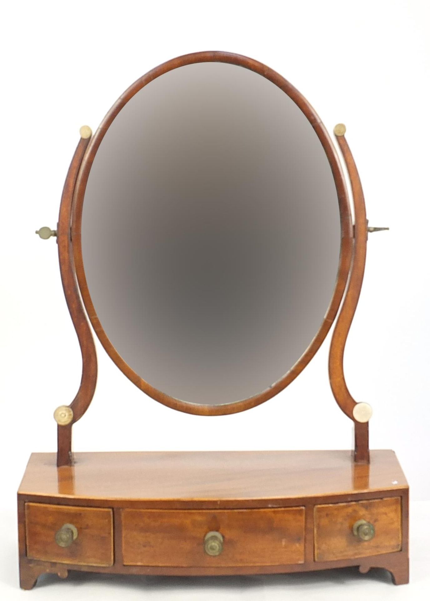 Edwardian mahogany toilet mirror with three drawers to the base, 58cm high x 43cm wide