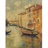 After Henri Martin - Venetian canal with gondolas, French Impressionist oil on canvas, mounted and