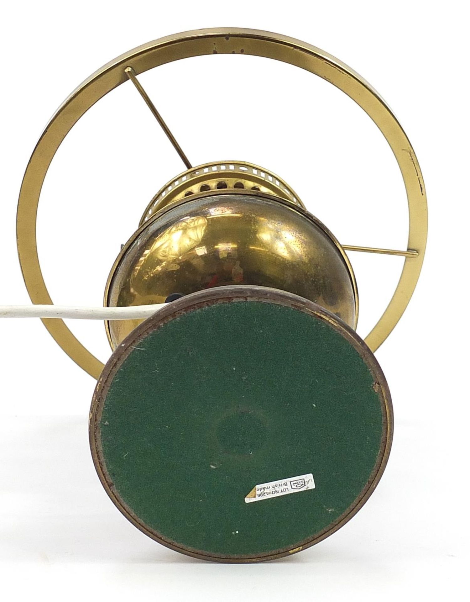 Victorian brass oil lamp with green glass shade converted to electric, 45cm high - Image 4 of 4