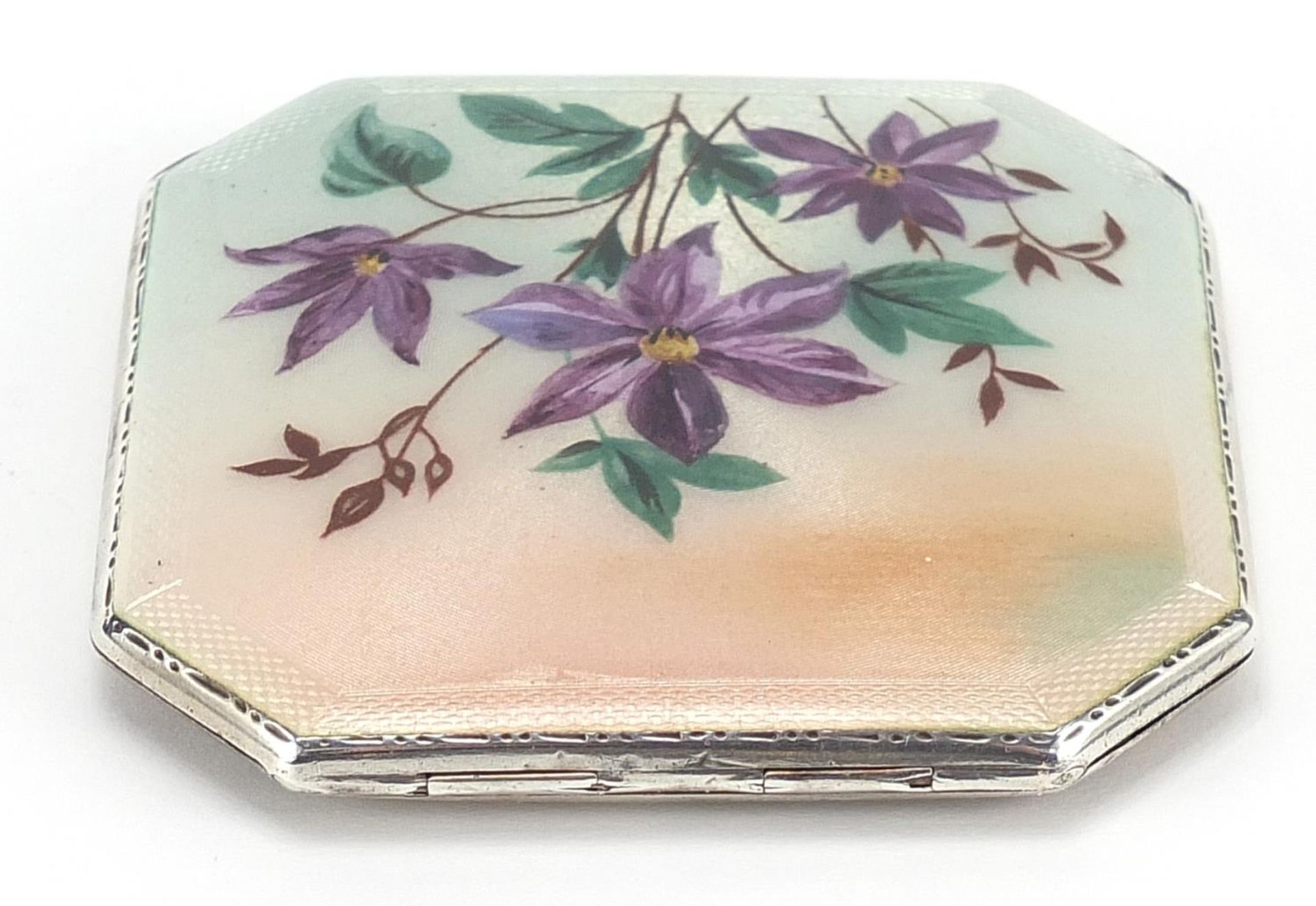 Henry Clifford Davis, George V silver and enamel compact decorated with flowers, Birmingham 1936, - Image 4 of 5