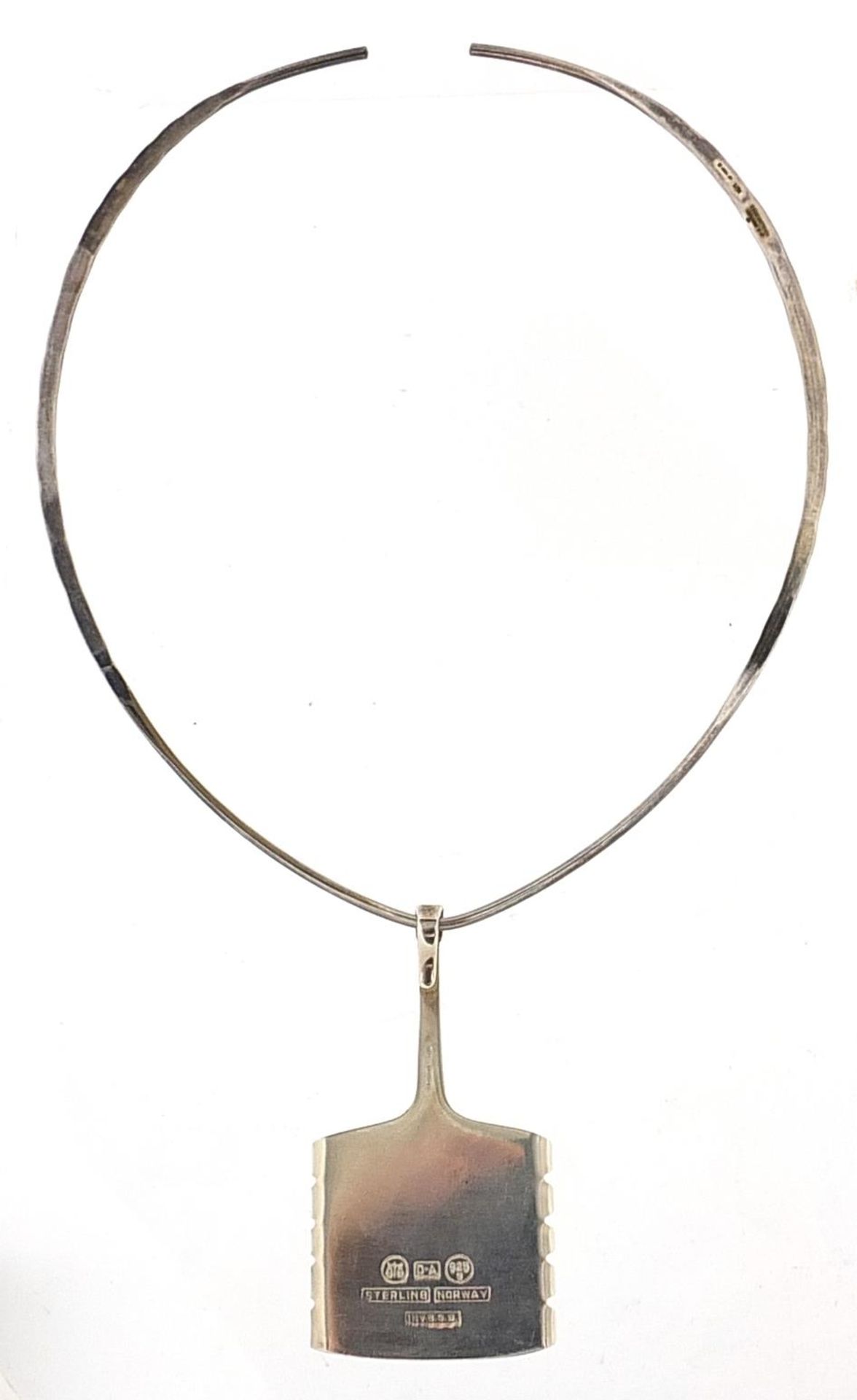 David Andersen, Danish 925S sterling silver Bjorn's silver 'harp' silver and enamel pendant with - Bild 3 aus 6