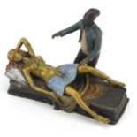 Cold painted bronze figure of an Arab and nude female in the style of Franz Xaver Bergmann, 18cm