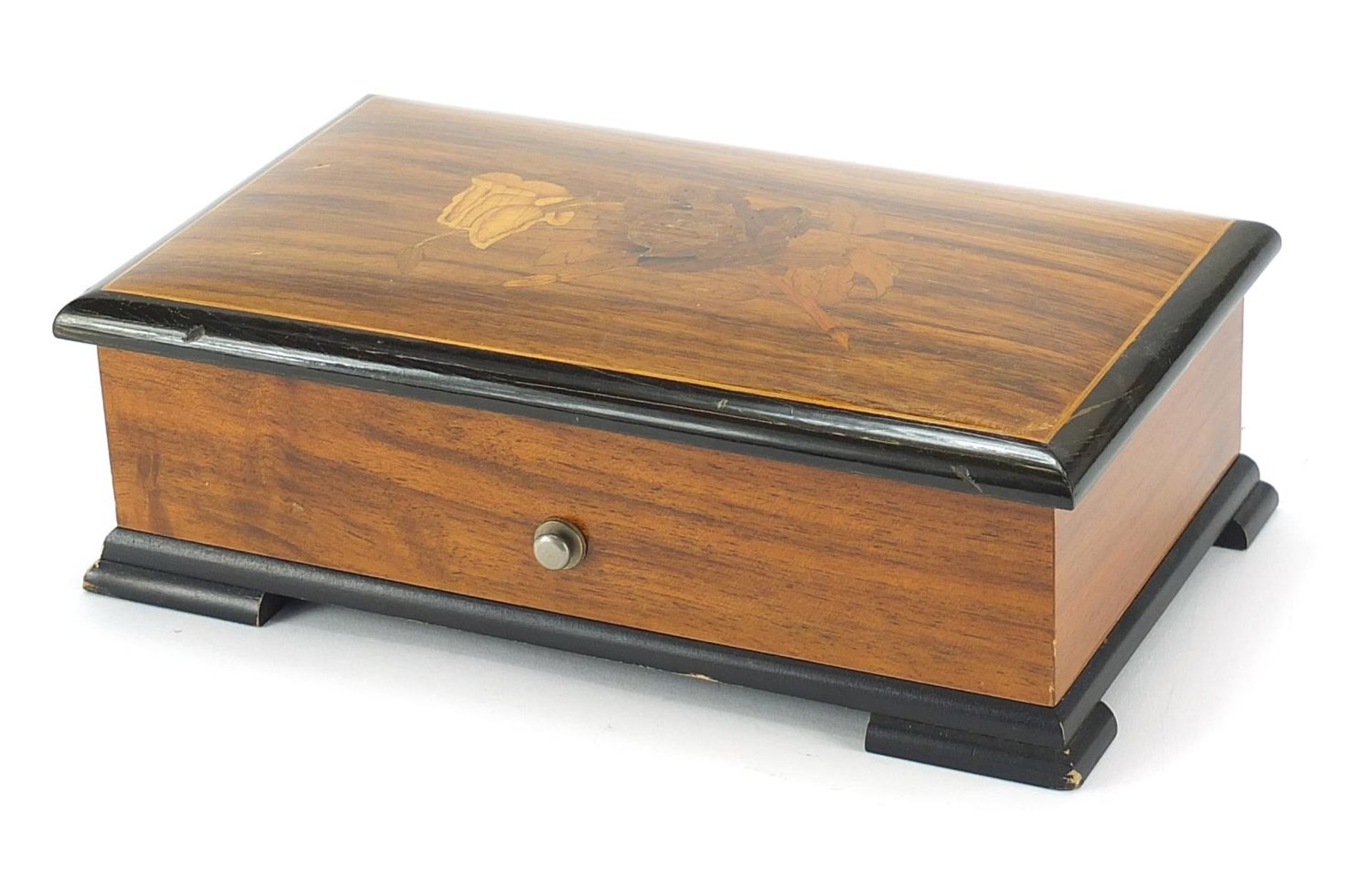 Thorens Swiss music box housed in an inlaid wooden case, 8cm H x 22.5cm W x 13cm D - Image 4 of 5