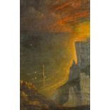 A J M Goodson - Coastal scene with lighthouse at sunset, oil on canvas laid on board, framed, 36.5cm