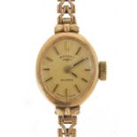 Rotary, 9ct gold ladies wristwatch with 9ct gold strap, the case 13mm wide, 10.5g