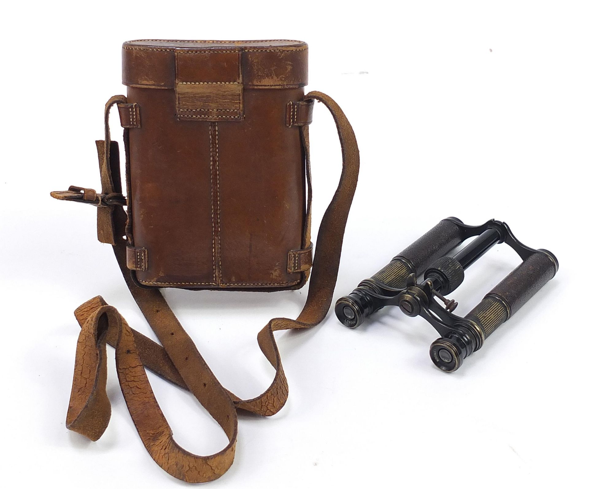 Ross of London, pair of military interest field binoculars with leather case - Image 3 of 4