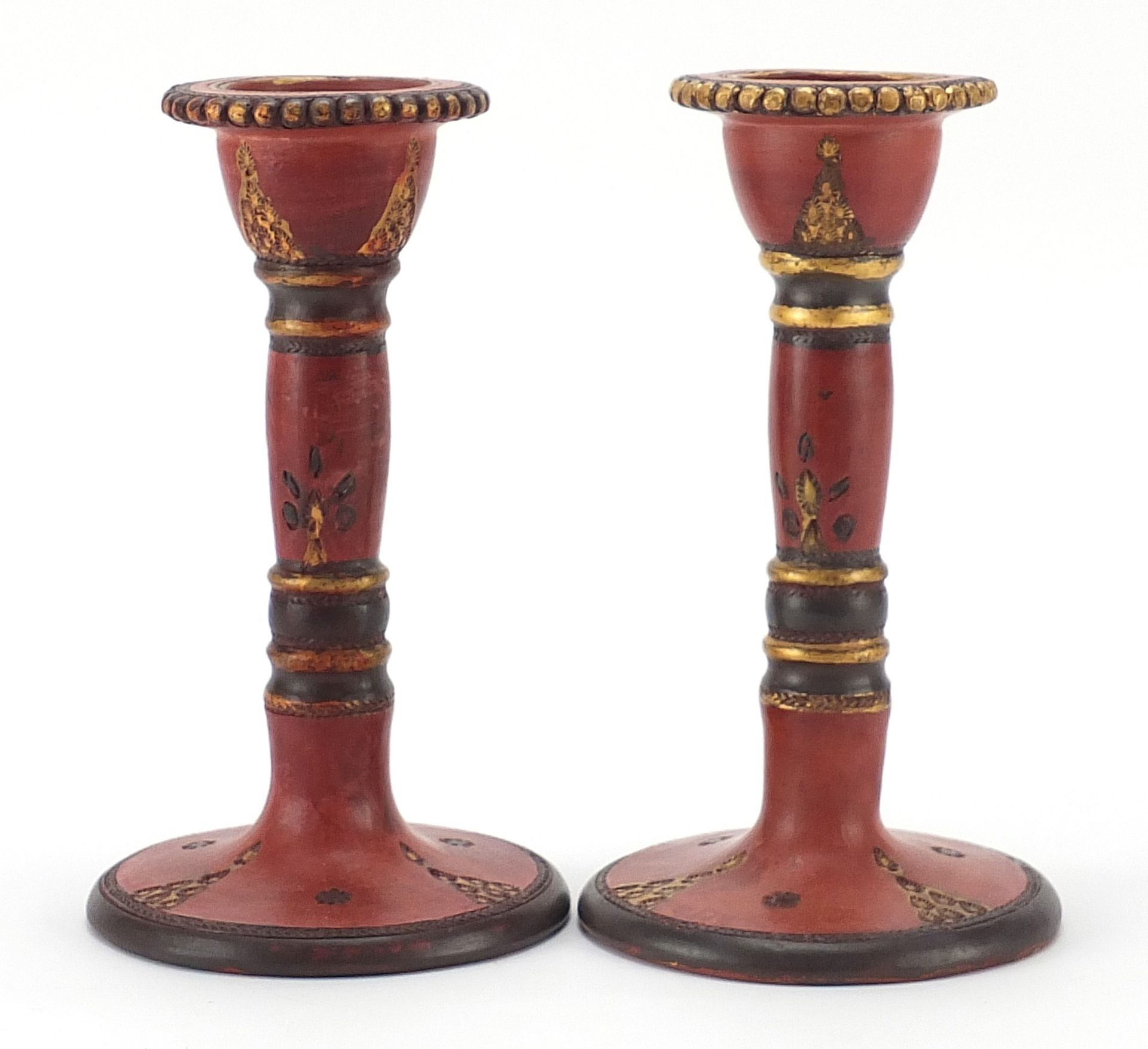 Pair of Turkish Tophane pottery candlesticks, each 18cm high - Image 2 of 4