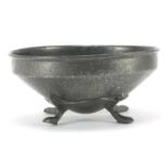 Arts & Crafts Hutton pewter four footed bowl, numbered 04582, 19.5cm in diameter