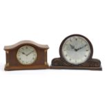 Two mahogany mantle clocks comprising Rotherham retailed by Bruford & Son Eastbourne and Smiths, the