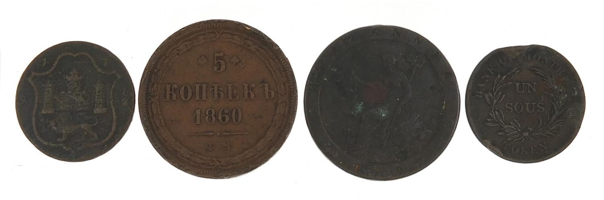 Antique coinage including a 1797 halfpenny