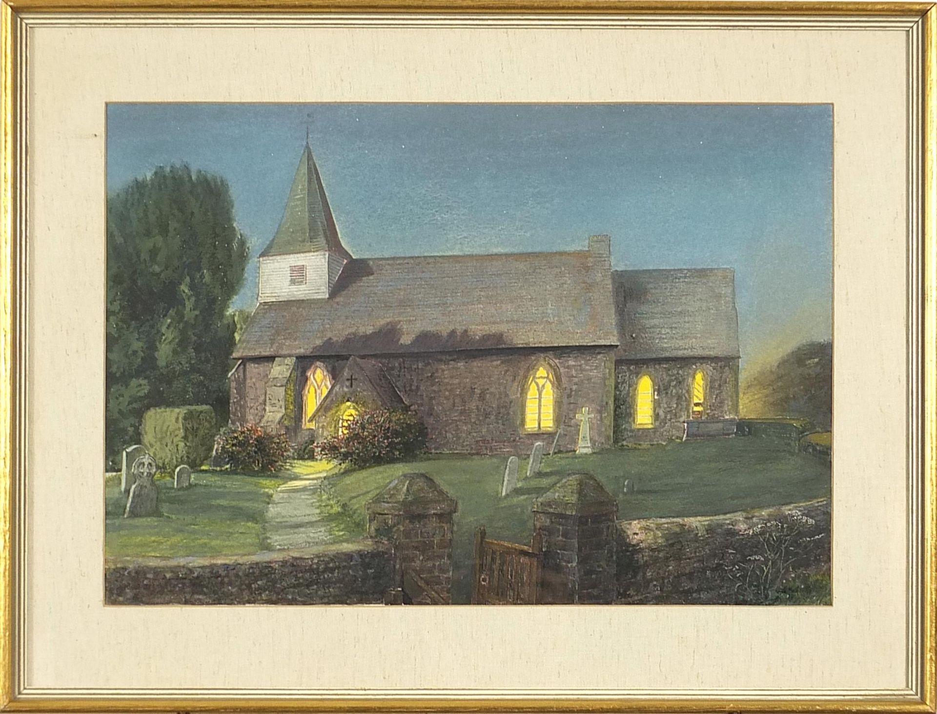 Susan Jackman - Litlington Church by Moonlight, watercolour and pastel, E Stacy Marks Gallery - Image 2 of 3