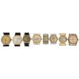 Eight vintage and later gentlemen's wristwatches including Rotary, Enicar, Villard, Record and