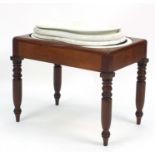 Victorian mahogany baby's bath with ceramic liner and three other ceramic and enamel liners, 44cm