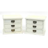 Pair of painted pine three drawer chests, 29cm H x 36cm W x 29cm D