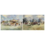 Andrew King - The Carousel and Traction Engine Pulling Logs, pair of watercolours, each with details