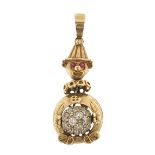 9ct gold articulated clown pendant with ruby eyes, 3.8cm high, 6.6g