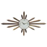 Vintage Metamec sunburst design wall clock, 86cm wide