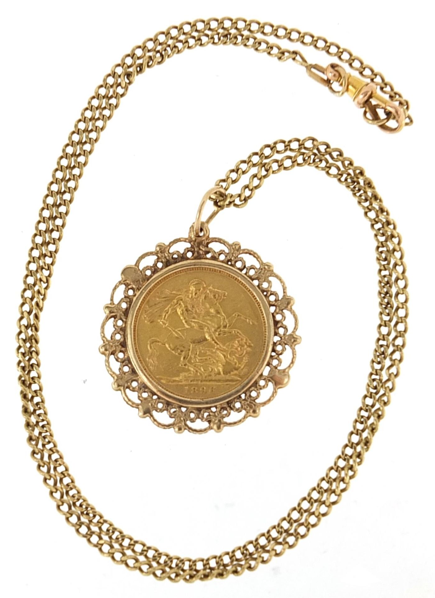 Queen Victoria 1896 gold sovereign with 9ct gold pendant mount and 9ct gold necklace, 54cm in - Bild 3 aus 3