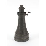 Vintage pewter table lighter in the form of a lighthouse, 14.5cm high