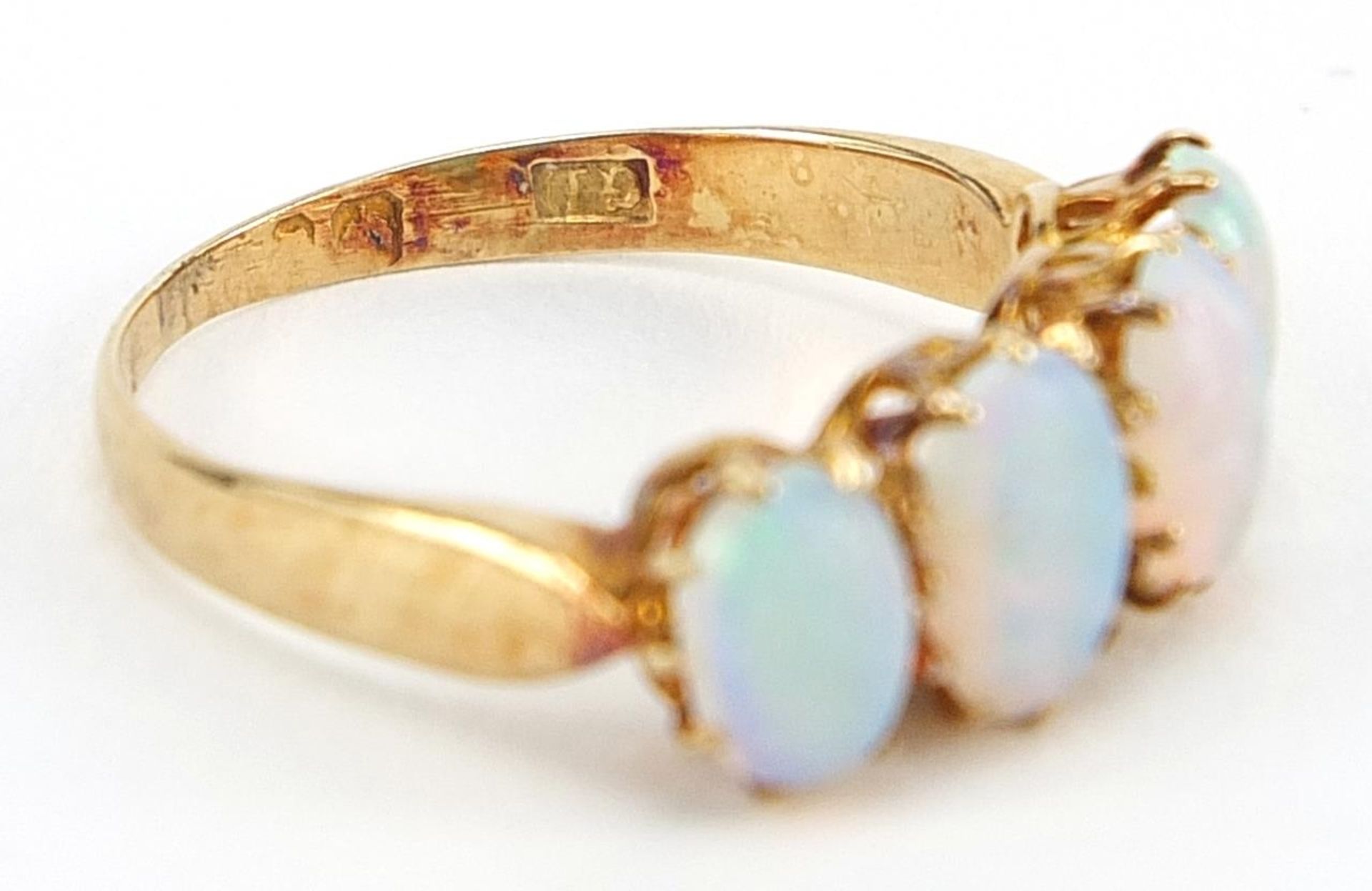 15ct gold cabochon opal four stone ring, size J, 2.0g - Bild 3 aus 3