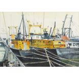Robin Williams - Mooring lines, watercolour, details verso, mounted, framed and glazed, 33.5cm x