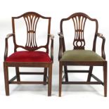 Two Victorian mahogany carver chairs with drop in seats, the largest 95cm high