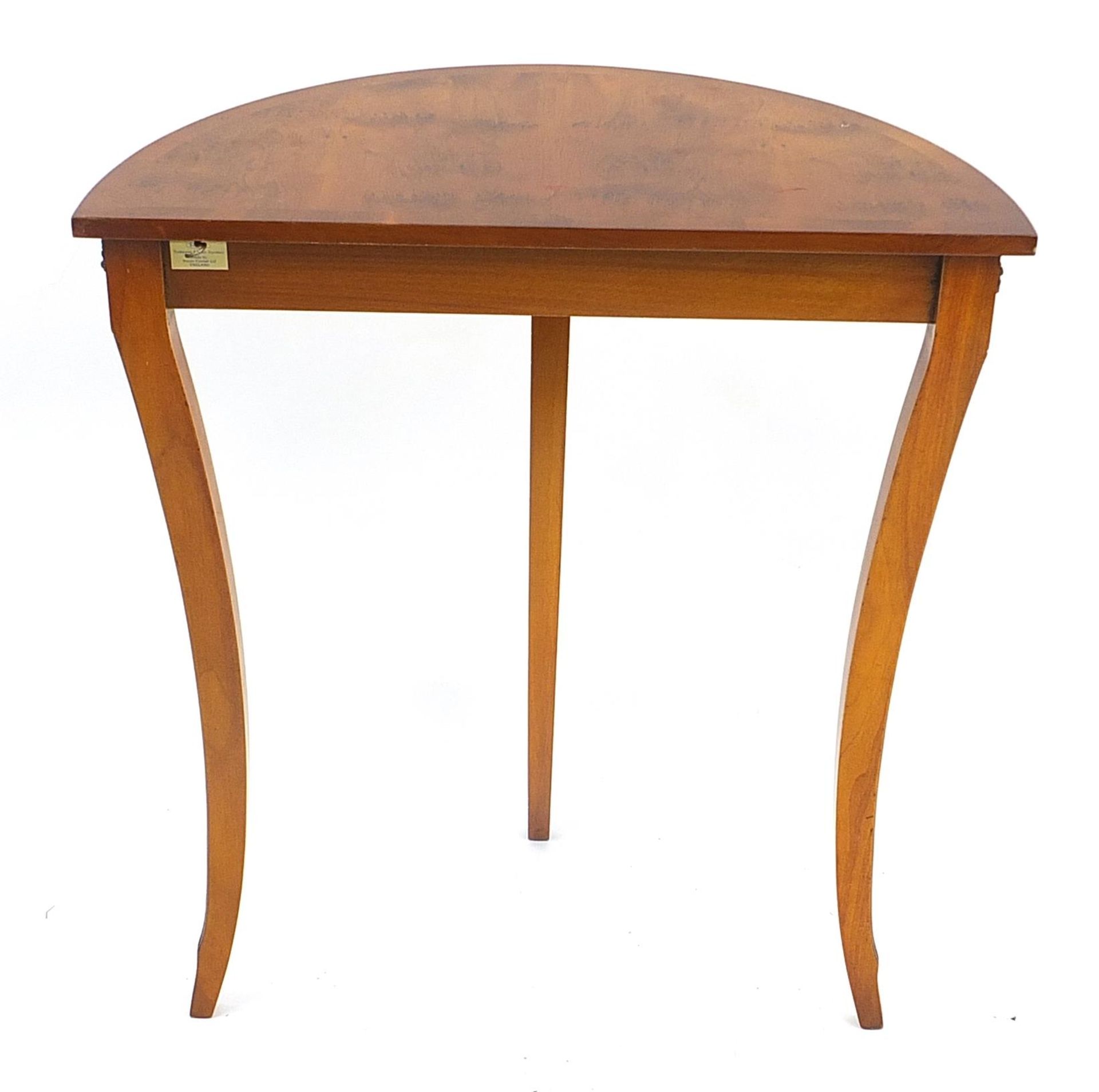 Yew demi lune side table, 70cm H x 61cm W x 30cm D - Image 3 of 4